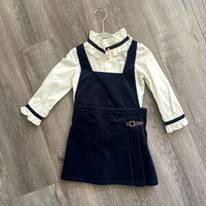 Janie and Jack Blue Corduroy Jumper Dress Ruffle Collar Button Down Shirt
